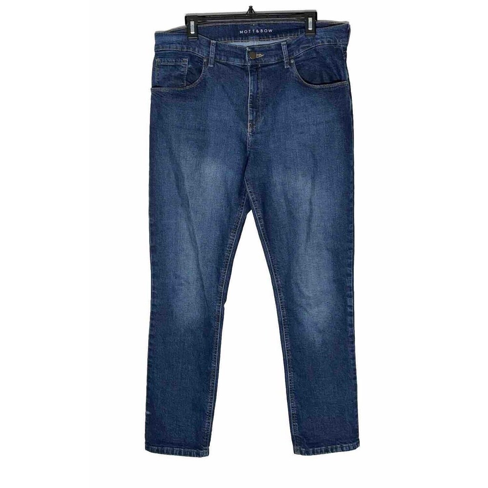 Mott & Bow Womens Boyfriend Jeans Slim Straight Ridge Size 32 X 30 Blue Denim